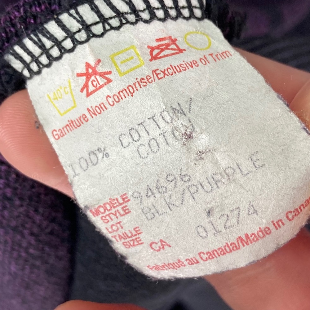 Tosani Canada Mens XL‎ Black Purple Plaid Crew Next Sweater Made in Canada 90s - Picture 8 of 9